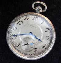 Elgin 12 size open face pocket watch 1920's white gold filled case